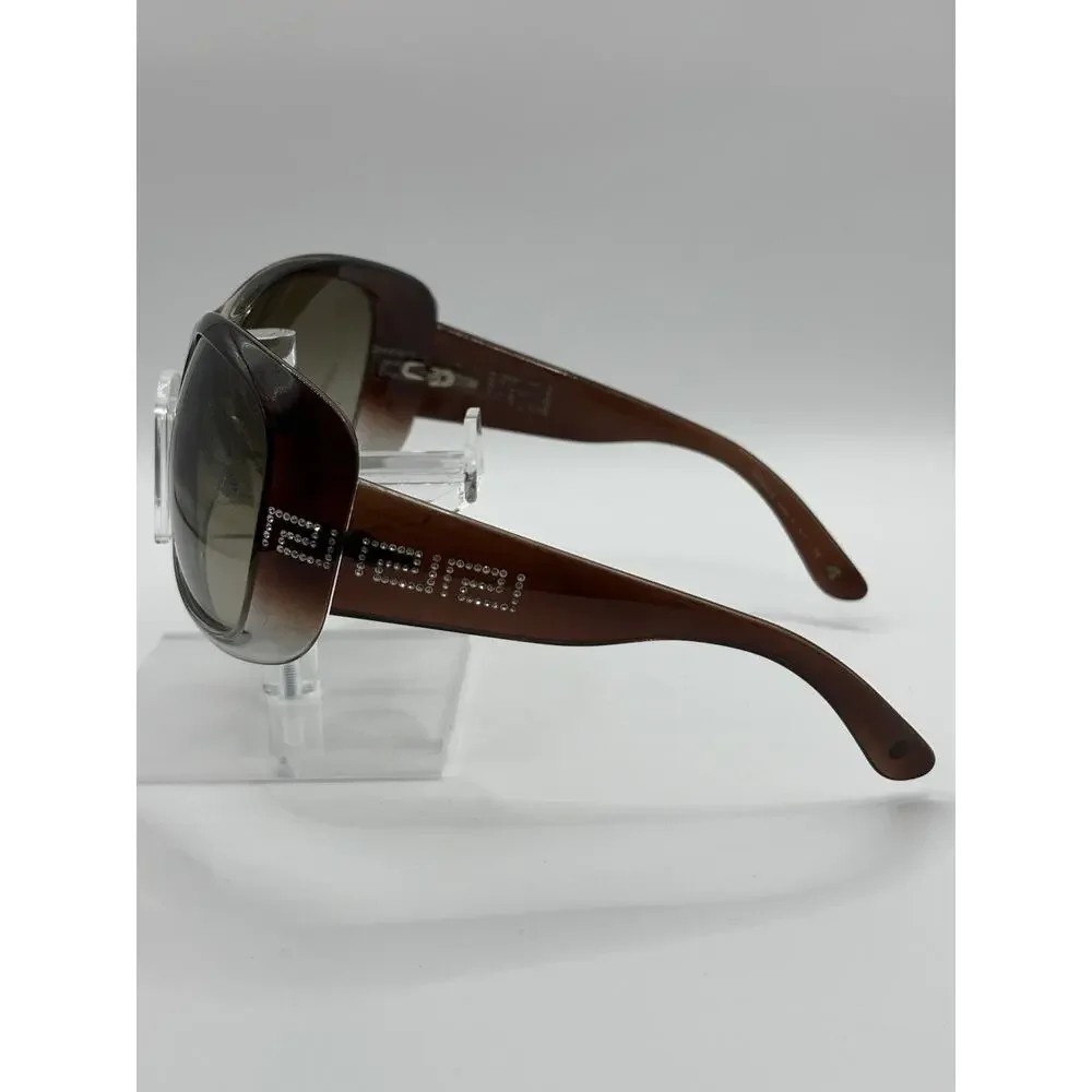 Versace Shield Sunglasses Rhinestone Logo Brown Gradient Italy 61 18